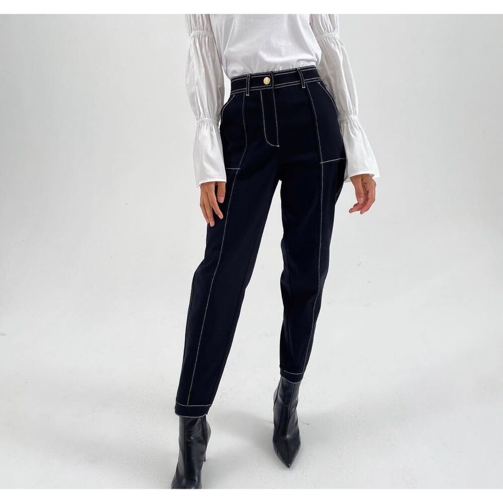 Something Navy High-Waisted Contrast Stitch Crop Ankle Pants Black Women's 6